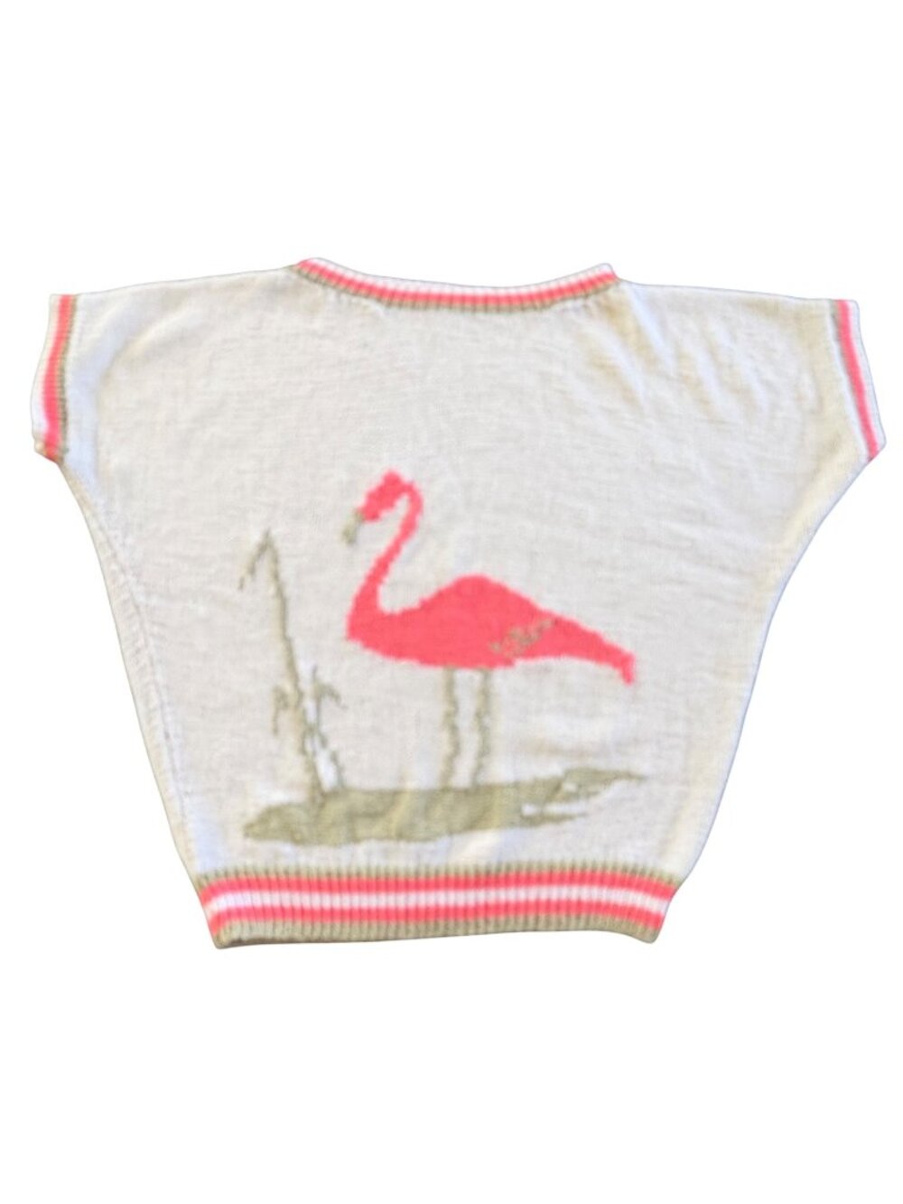 Plus Size Flamingo Sweater Short Sleeves Whimsical Kitsch Grandmacore 2X